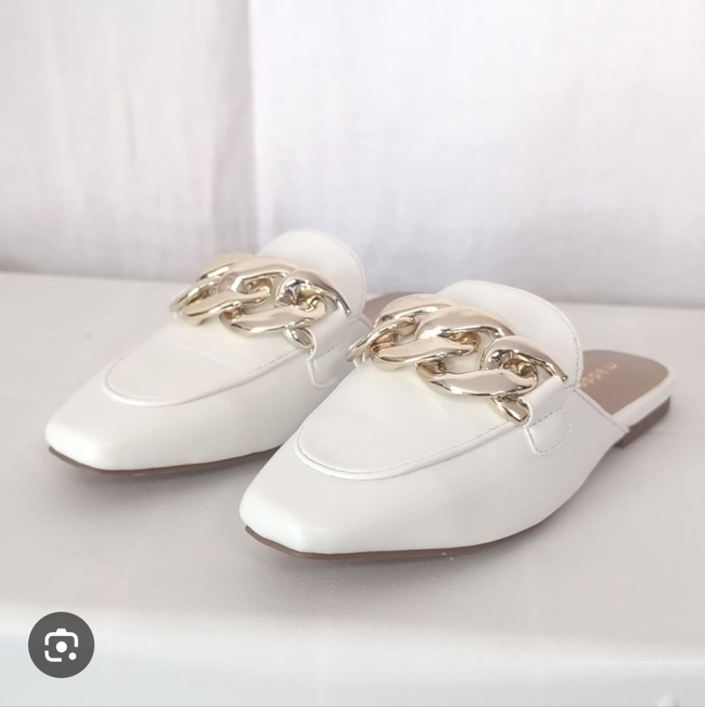 Madden Girl White Loafers with Silver Chain